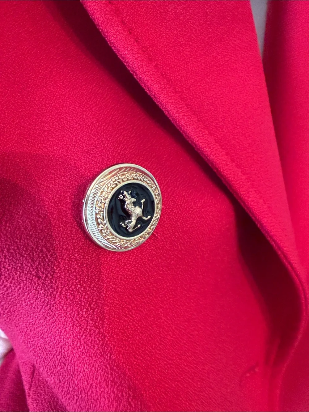 Zara Vibrant Red Double-Breasted Blazer with Gold Buttons - Picture 4 of 11